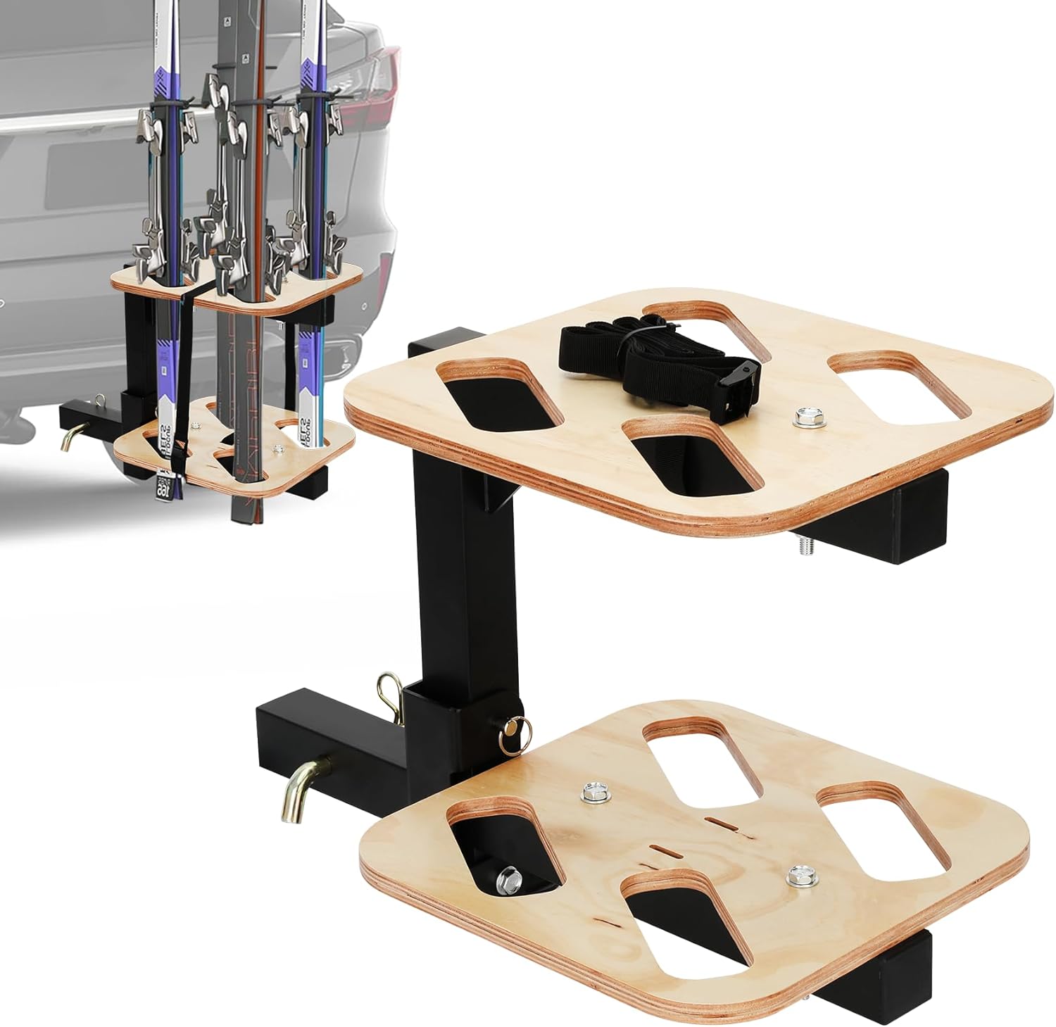 Lightweight Folding Hitch Ski Rack with Wooden