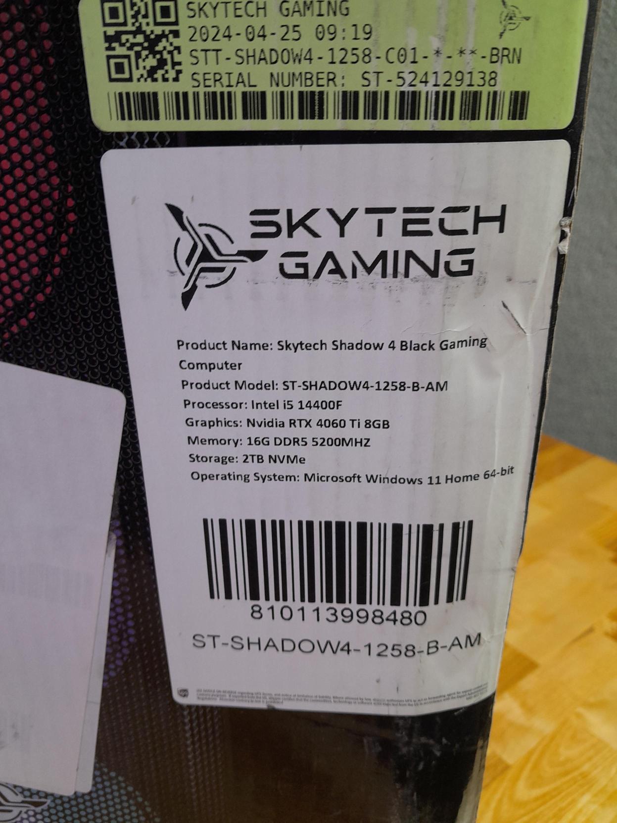 Skytech Shadow Gaming PC Intel i5 14400F 2.5 GHz