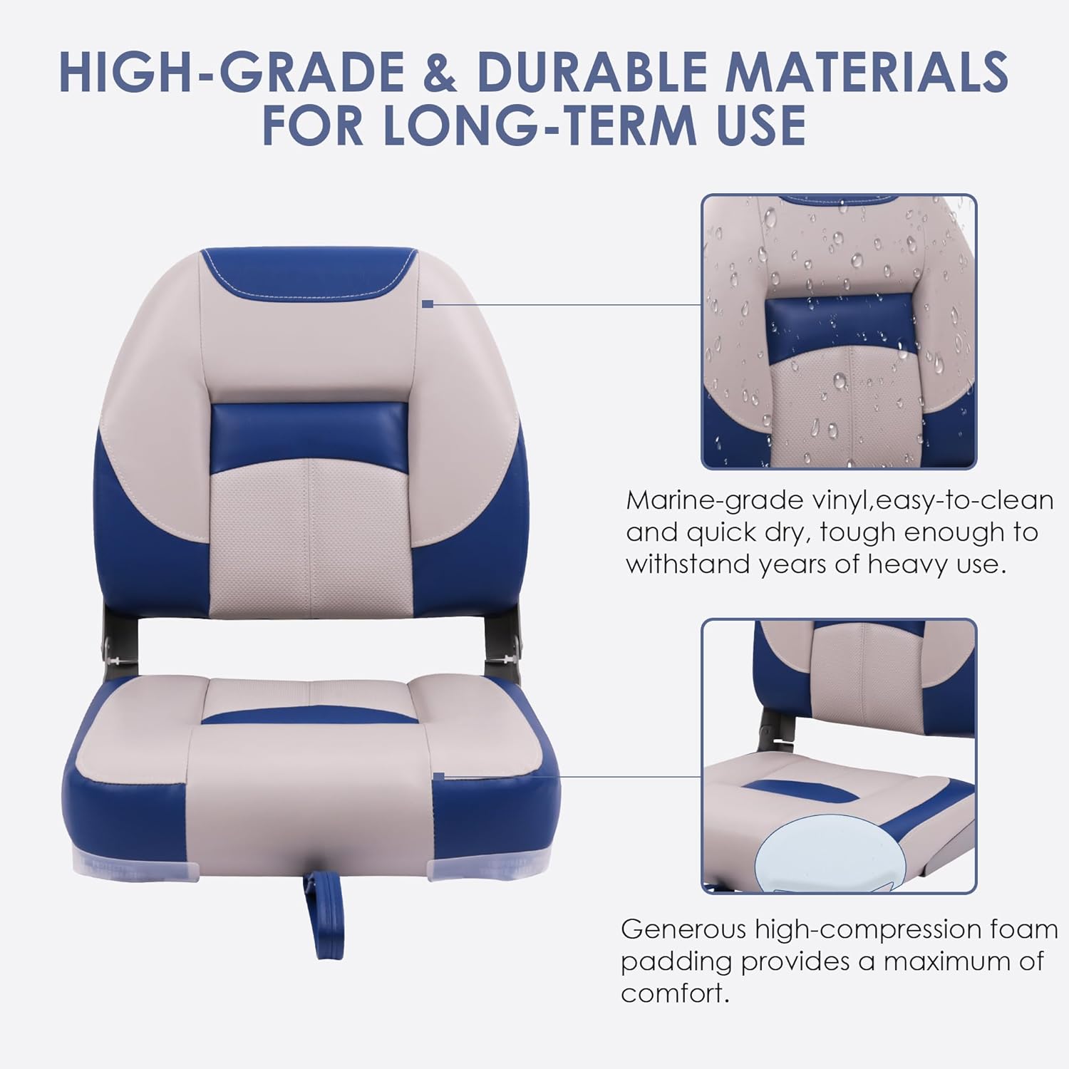 Deluxe Low Back Boat Seat Fold-Down Fishing Boat