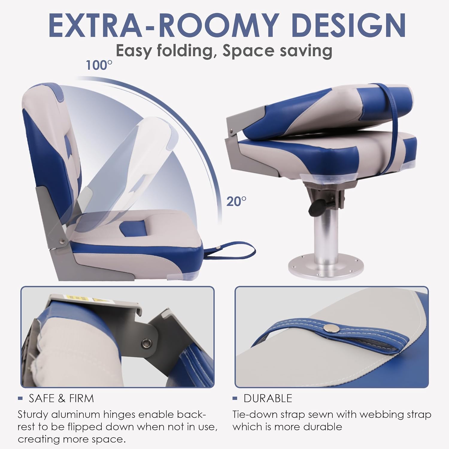 Deluxe Low Back Boat Seat Fold-Down Fishing Boat