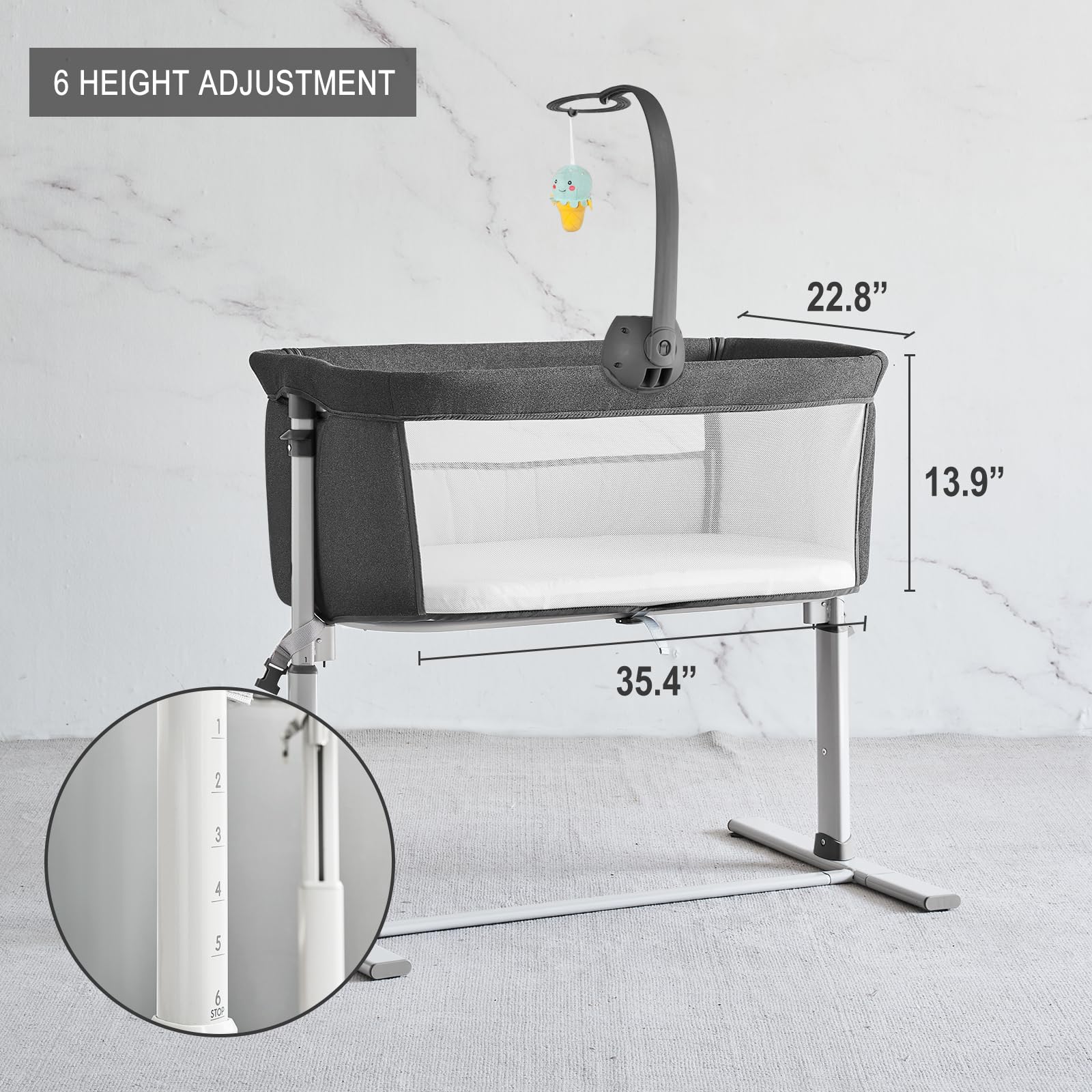 Yacul Baby Bassinet Bedside Sleeper with Music Box