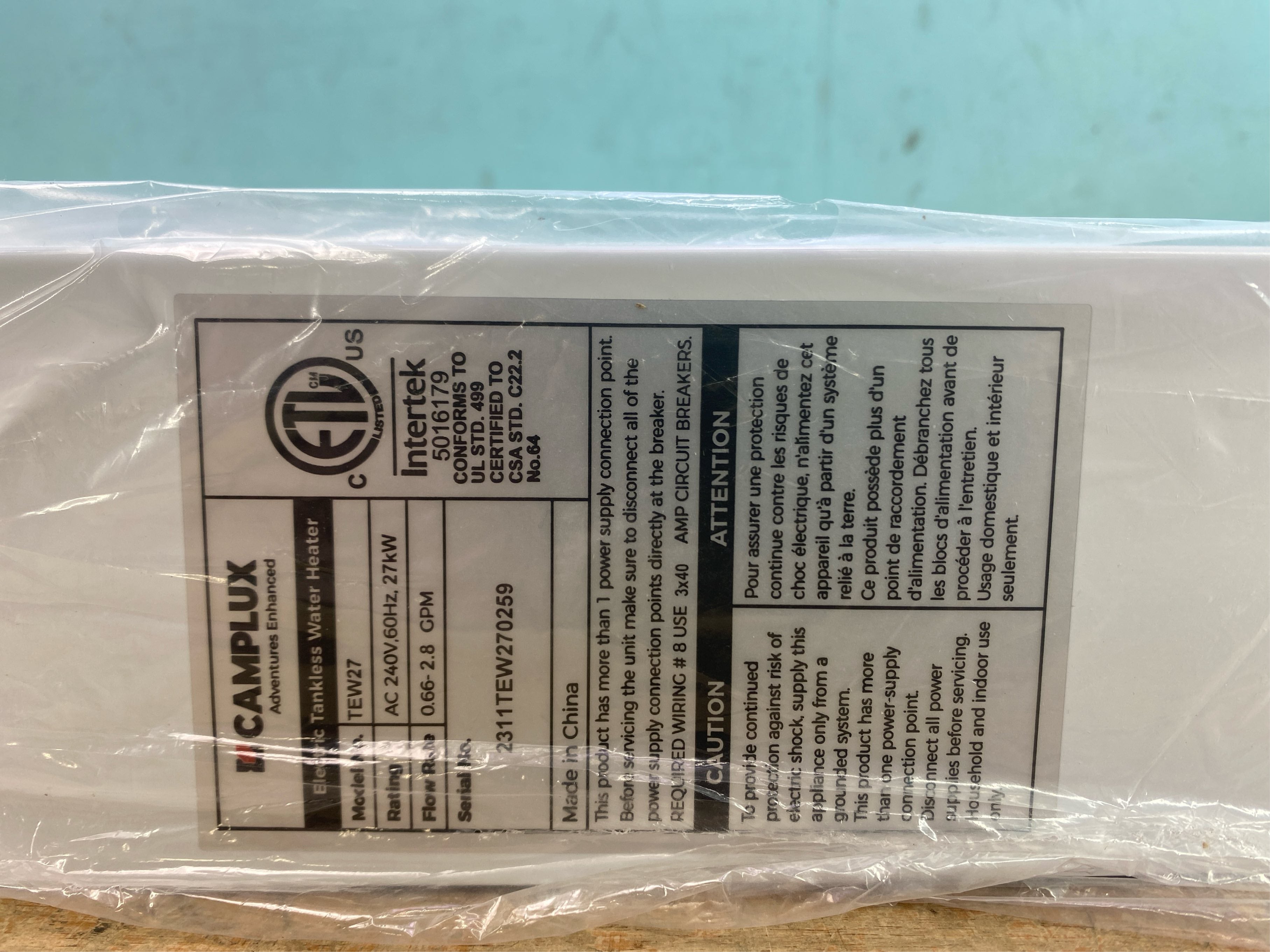 27 kW 5.1 GPM 240 Volt Electric Tankless Water