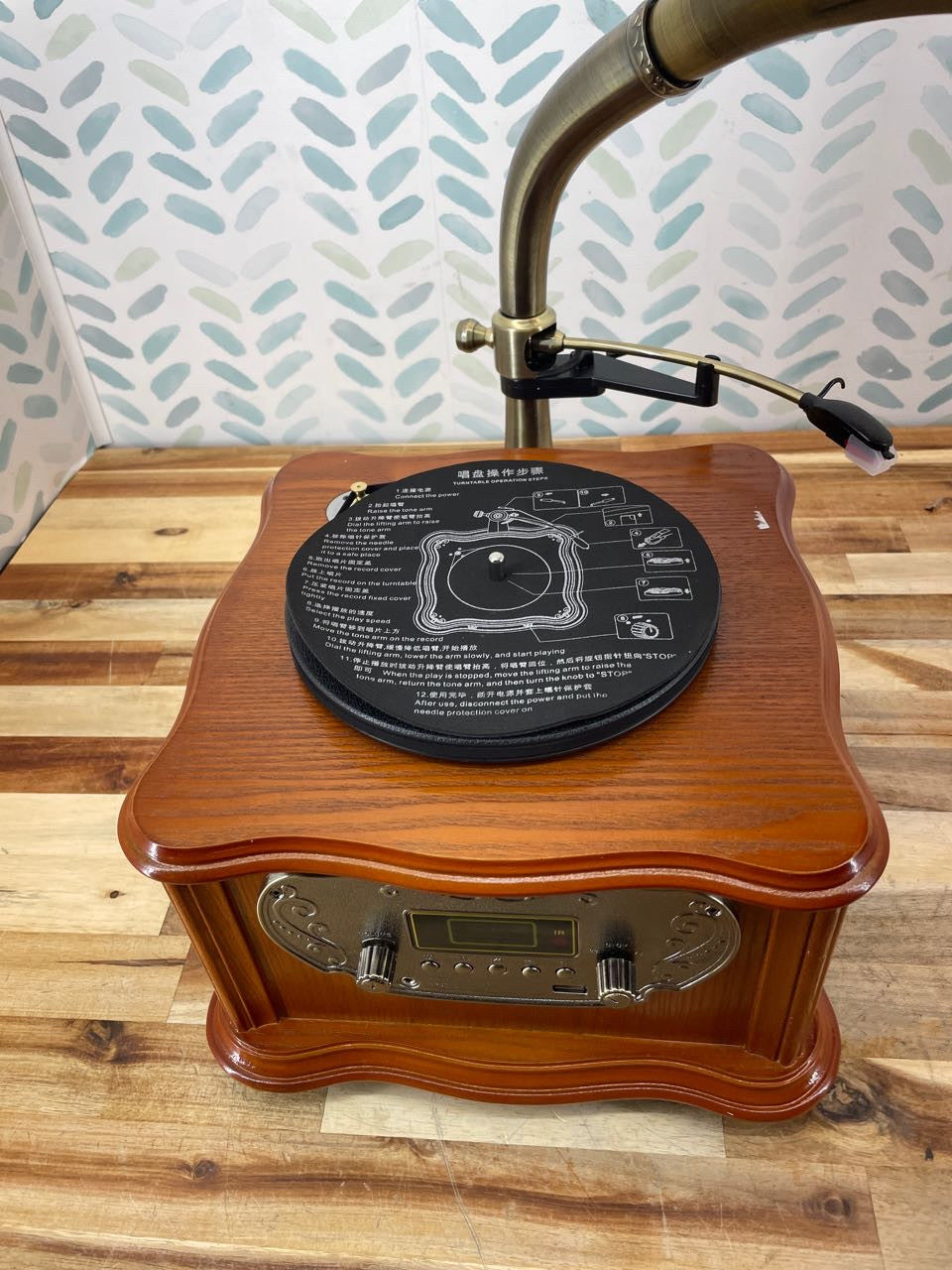Wooden Phonograph Gramophone Turntable CD Player