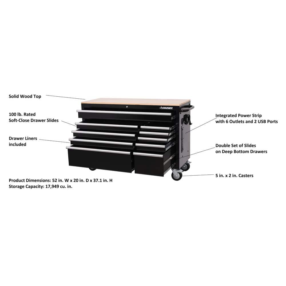 Husky Modular 52 in. W 10-Drawer Black Mobile