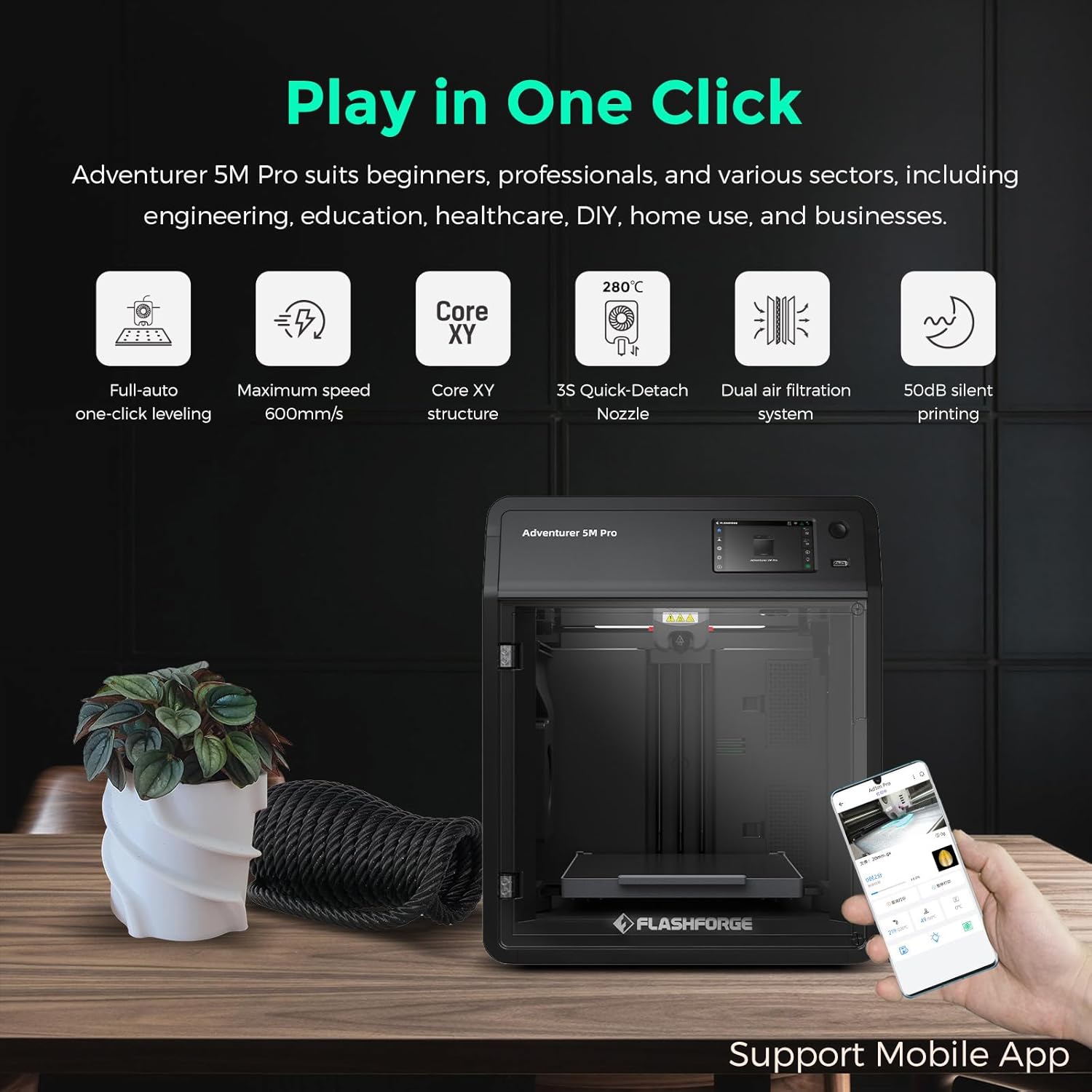 FLASHFORGE Adventurer 5M Pro 3D Printer with 1 Click Auto Printing
